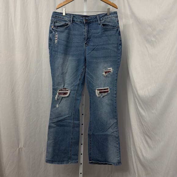 Judy Blue Boot Cut Jeans Size 20W Plaid Patch Distressed - Picture 1 of 13